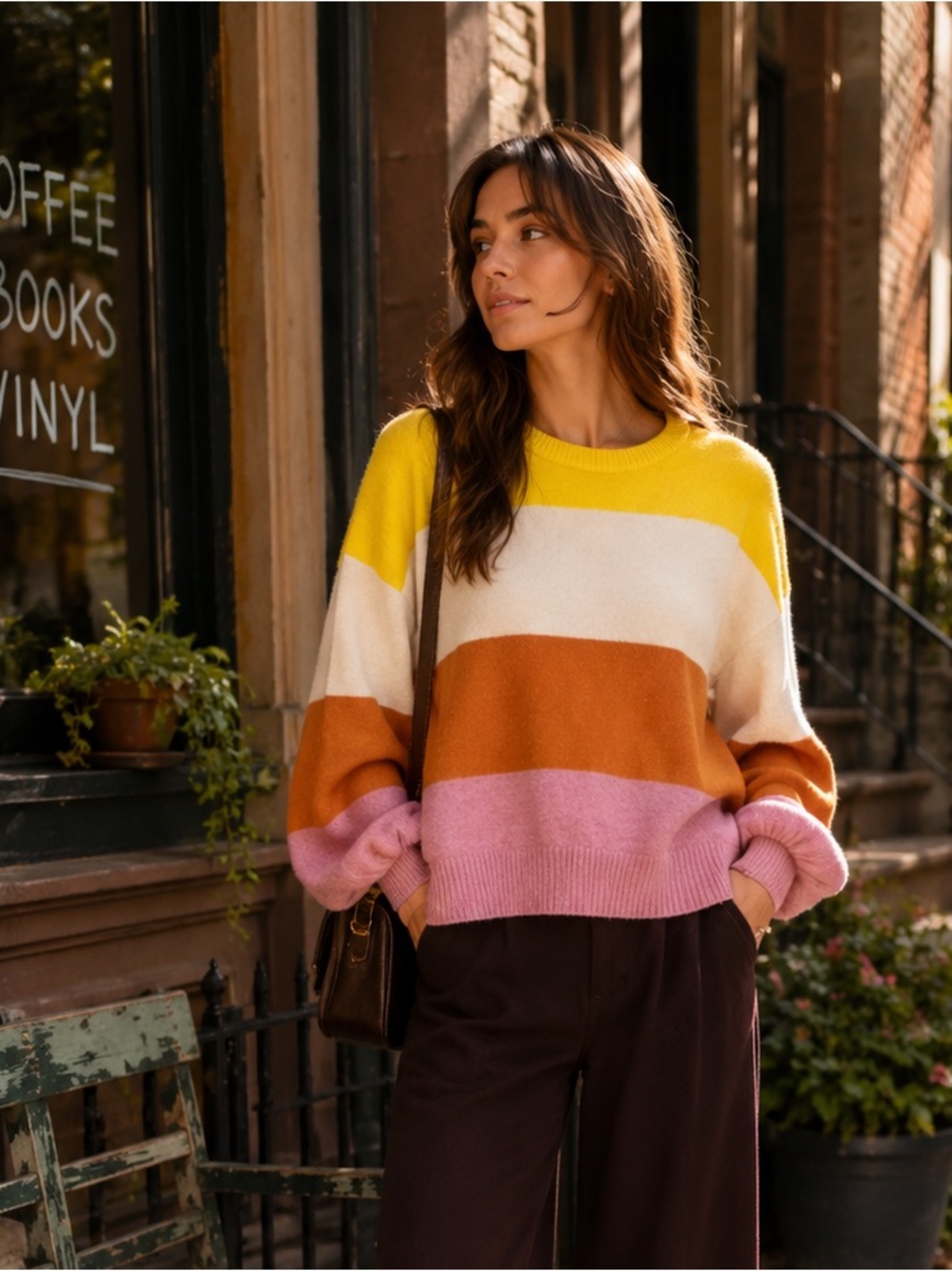 MADEWELL Yellow/Orange Striped Wool Blend Gladwell Balloon Sleeve Sweater, S
